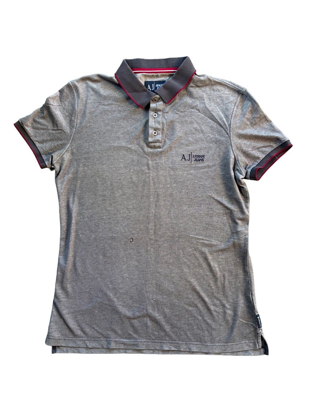 Armani Jeans Men’s Grey Polo Shirt with Red Trim | Size Large